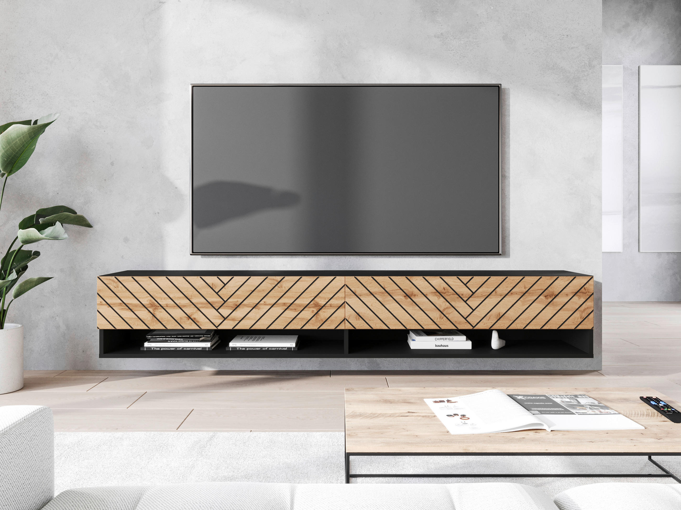 TV-BÄNK  i 180/30/31 cm  - ek Wotan/svart, Basics, trämaterial/plast (180/30/31cm) - P & B
