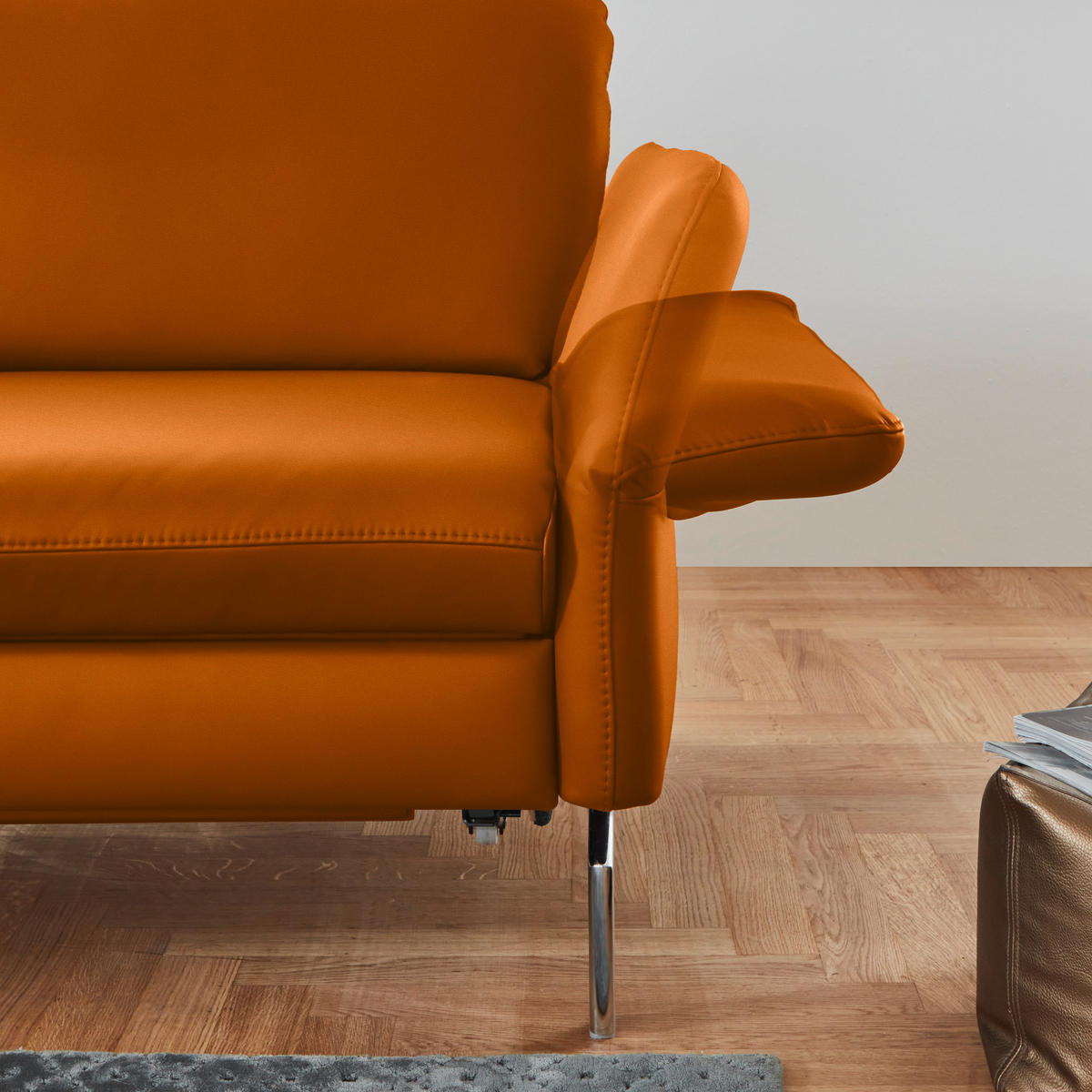 ECKSOFA in Echtleder Orange  220/284 cm  - Alufarben/Orange, KONVENTIONELL, Leder/Metall (220/284cm) - Beldomo Premium