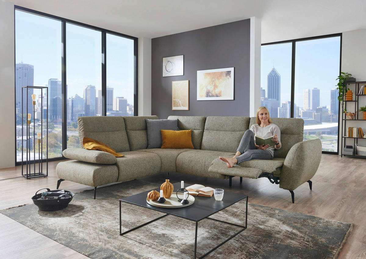 ECKSOFA in Webstoff Graubraun  - Graubraun/Schwarz, Design, Textil/Metall (223/290cm) - Moderano