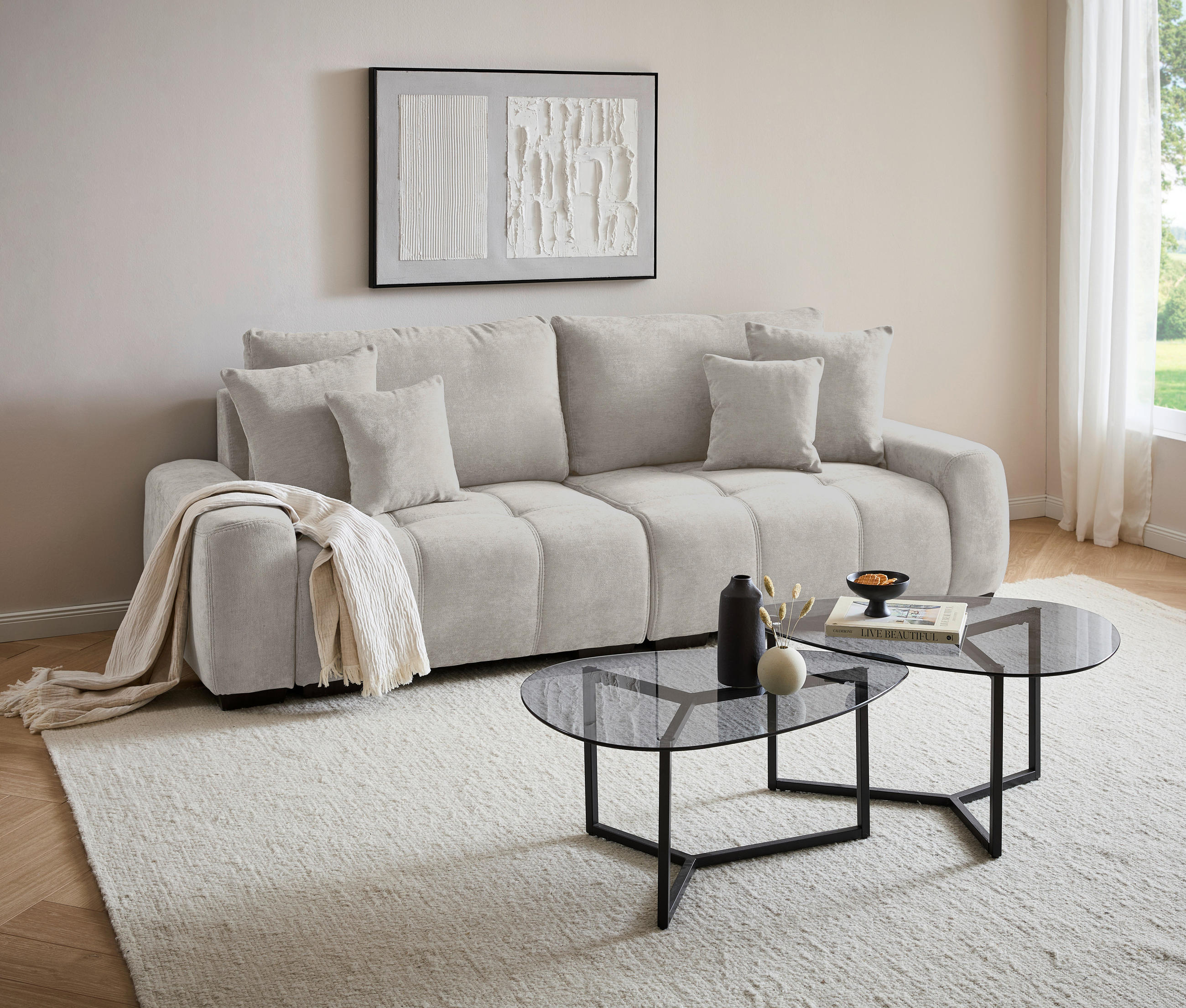 BIGSOFA Chenille Naturfarben  - Dunkelbraun/Naturfarben, KONVENTIONELL, Kunststoff/Textil (250/100/90cm) - Carryhome