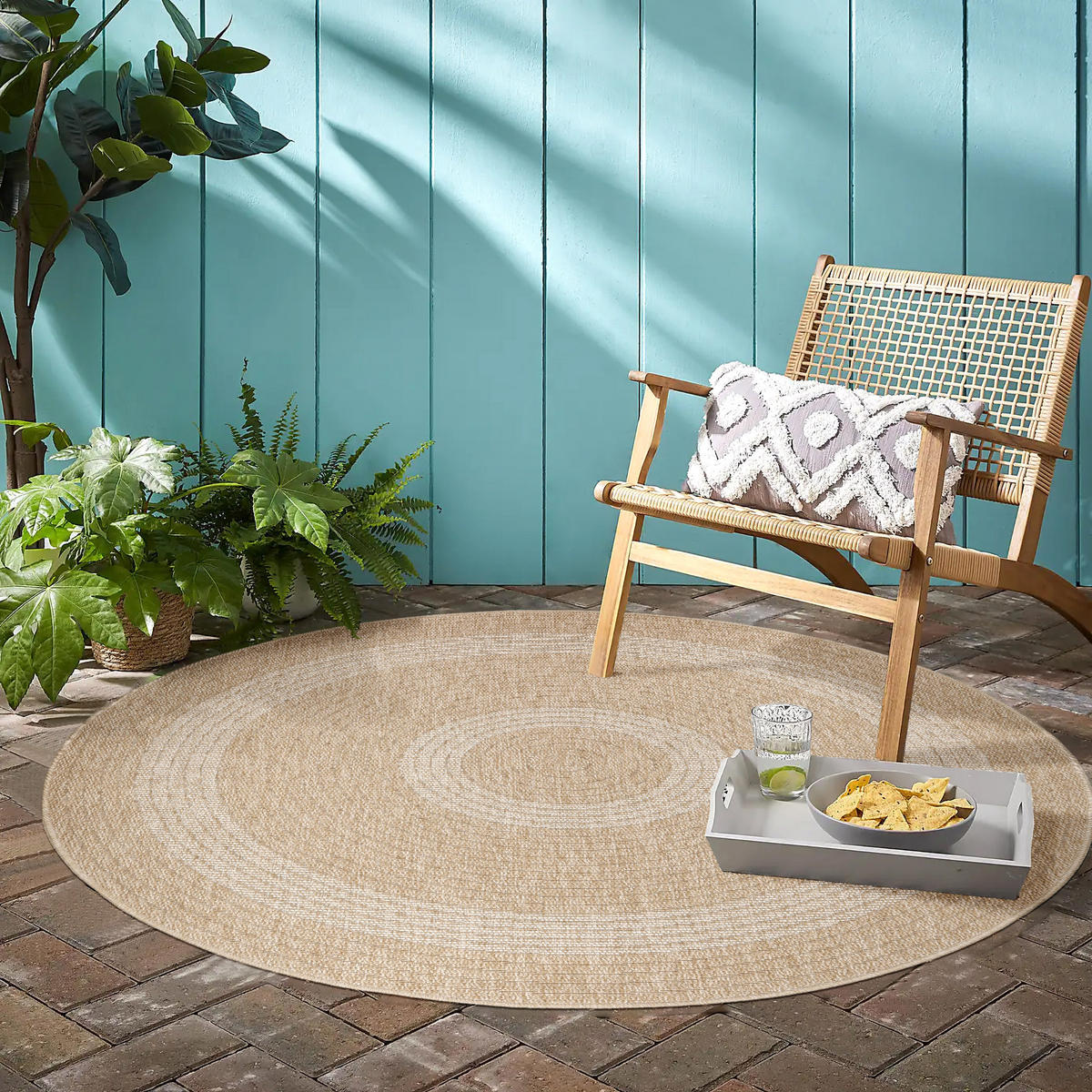 TEPPICH Outdoor Flachgewebe Vintage Polypropylen Balkon Beige Rund 80x80 - Beige, Textil (80/80cm) - KADIMA DESIGN