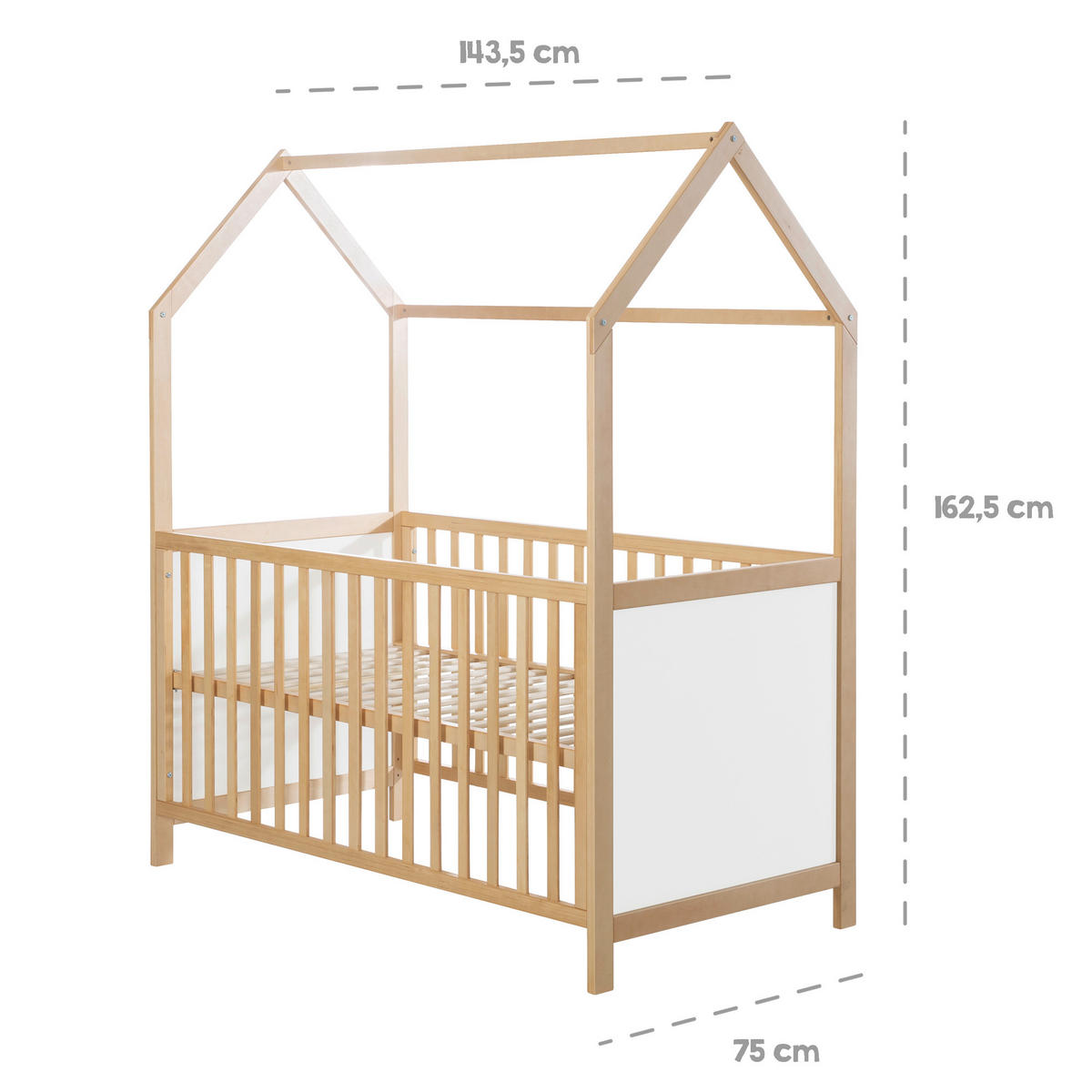 HAUSBETT  - Naturfarben/Weiß, Basics, Holz/Holzwerkstoff (75/162,5/143,5cm) - Roba