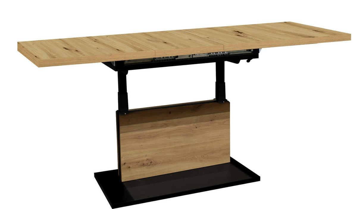 COUCHTISCH Lift Couchtisch rechteckig Schwarz, Eiche Artisan  - Schwarz/Eiche Artisan, Design, Holzwerkstoff/Metall (120-160/56-75/70cm) - MID.YOU