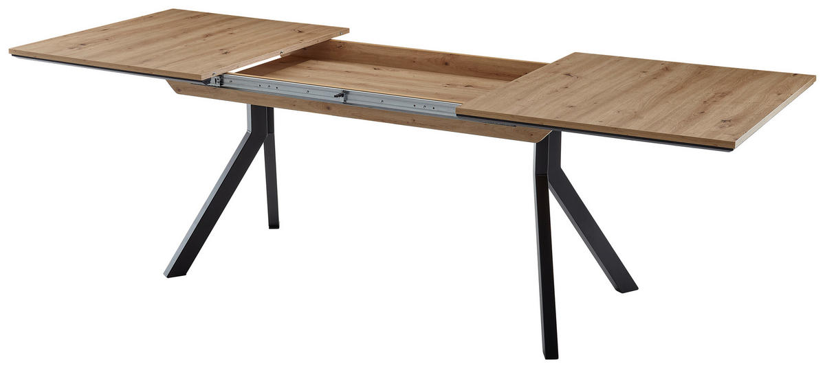 ESSTISCH in Metall, Holzwerkstoff 160-200/90/75,5 cm  - Schwarz/Eiche Artisan, Design, Holzwerkstoff/Metall (160-200/90/75,5cm) - Cantus