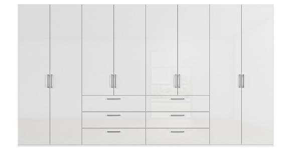 DREHTÜRENSCHRANK 400/235/61 cm,  in Weiß, Weiß Hochglanz, 8-türig  - Edelstahlfarben/Weiß Hochglanz, Basics, Holzwerkstoff/Metall (400/235/61cm) - Novel