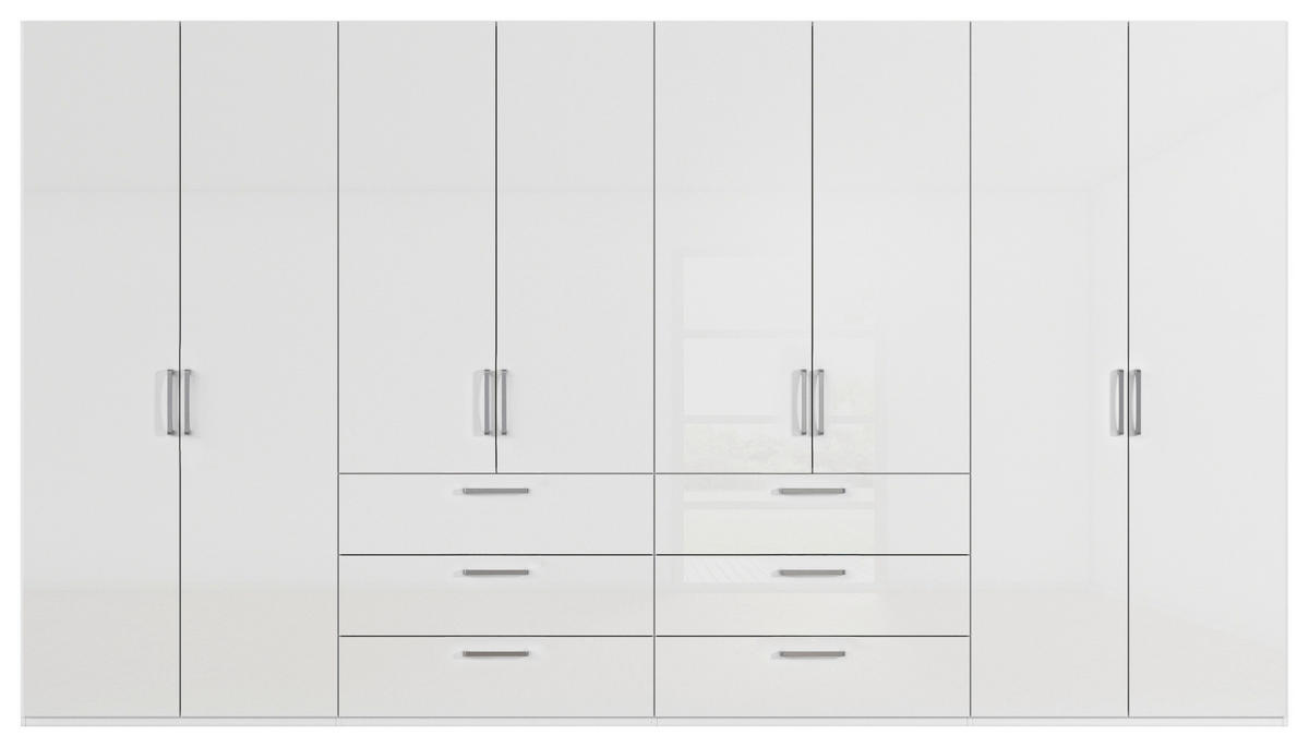 DREHTÜRENSCHRANK 400/235/61 cm,  in Weiß, Weiß Hochglanz, 8-türig  - Edelstahlfarben/Weiß Hochglanz, Basics, Holzwerkstoff/Metall (400/235/61cm) - Novel