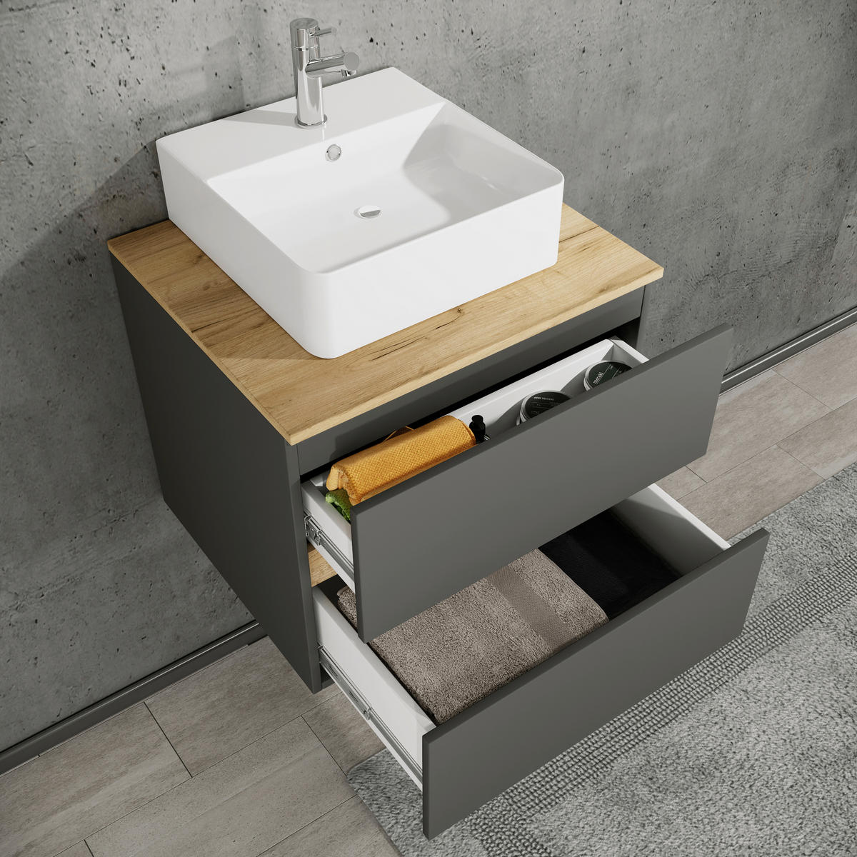 BADEZIMMER 2-teilig  in  - Honigeiche/Anthrazit, Trend, Keramik/Holzwerkstoff (60/67/51cm) - MID.YOU