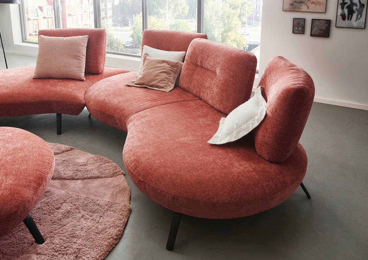 BIGSOFA Flachgewebe Rot  - Rot/Schwarz, Design, Textil/Metall (456/93/138cm) - Moderano