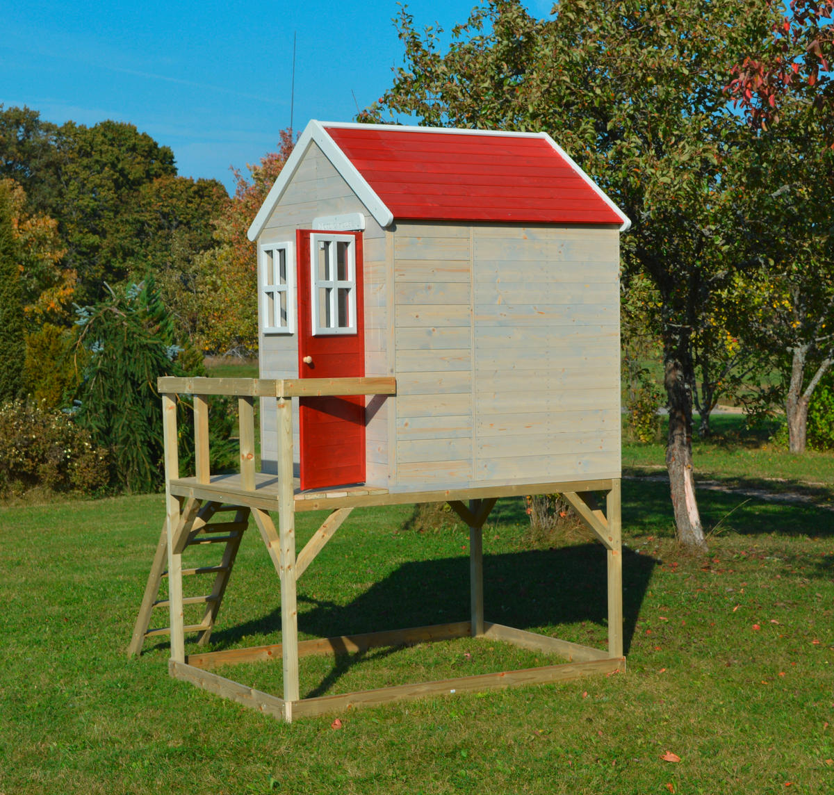 SPIELHAUS 197/242/290 cm  - Rot/Naturfarben, KONVENTIONELL, Holz (197/242/290cm) - Ambia Garden