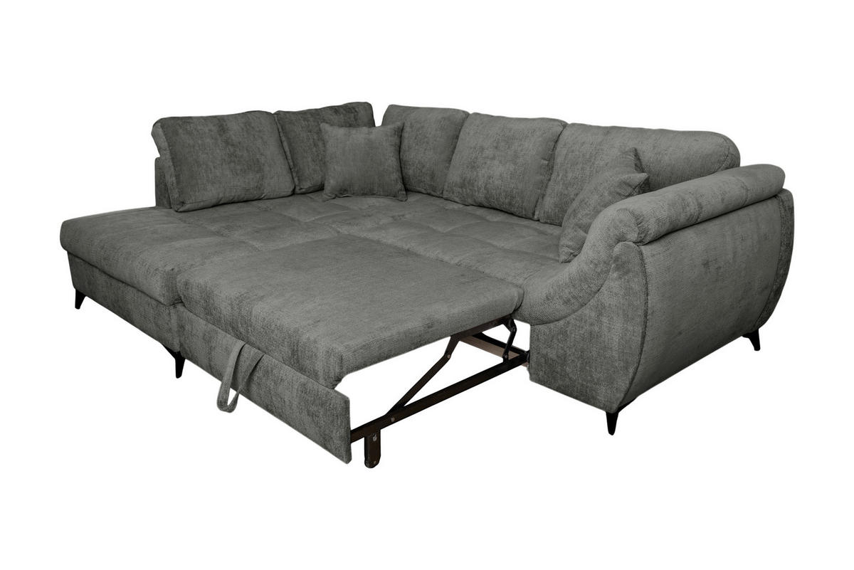 ECKSOFA LIVANO Grau Chenille Liegefläche im Originalstoff  - Schwarz/Grau, Design, Textil/Metall (190/250cm) - P & B