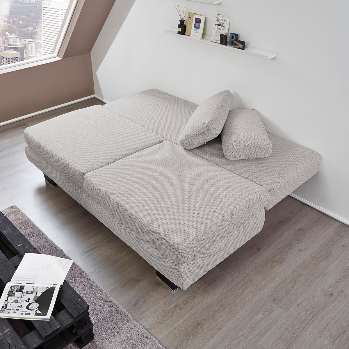 SCHLAFSOFA in Textil Hellgrau  - Wengefarben/Hellgrau, Design, Holz/Textil (203/94/100cm) - Novel