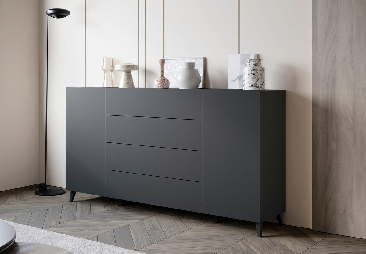 SIDEBOARD  180/95,4/39 cm 4 Schublade(n)  - Schwarz, Design, Holzwerkstoff/Kunststoff (180/95,4/39cm) - P & B