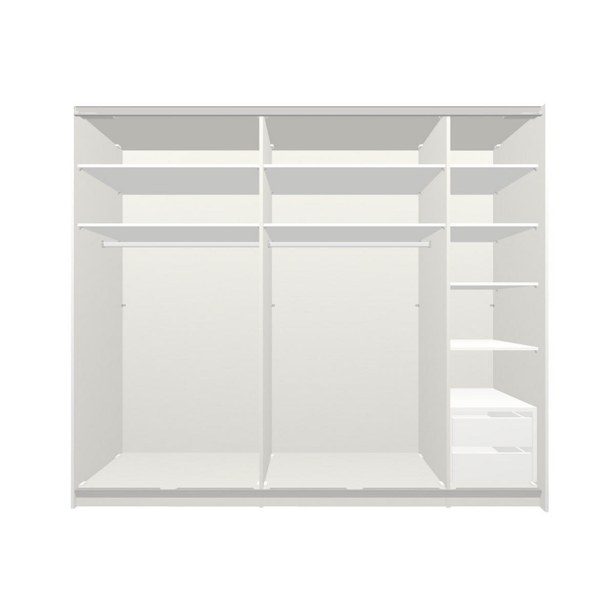 SCHWEBETÜRENSCHRANK  in Weiß  - Edelstahlfarben/Weiß, Design, Glas/Holzwerkstoff (253/215/65cm) - Boxxx