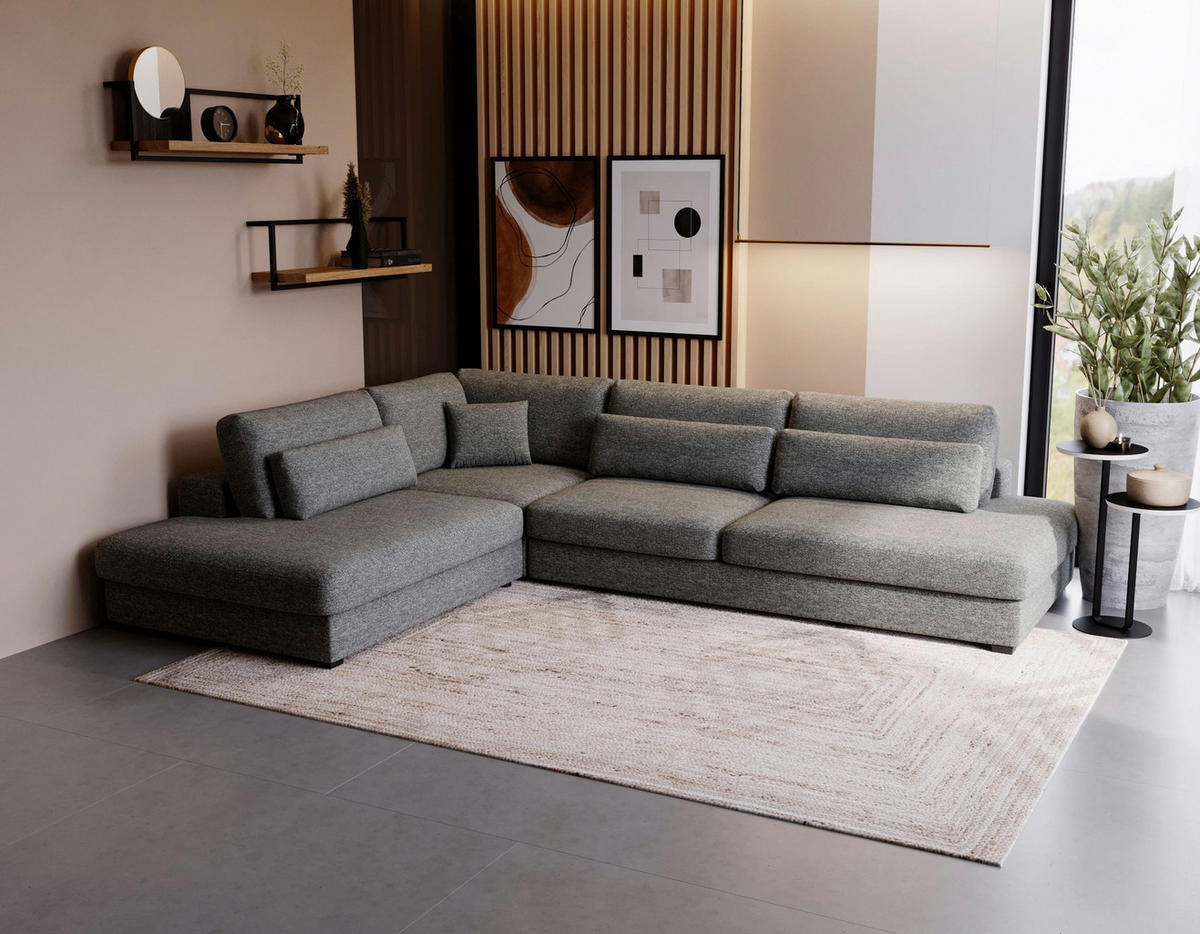 ECKSOFA Plüsch, Bouclé Grau  - Schwarz/Grau, Design, Kunststoff/Textil (244/332cm) - Livetastic