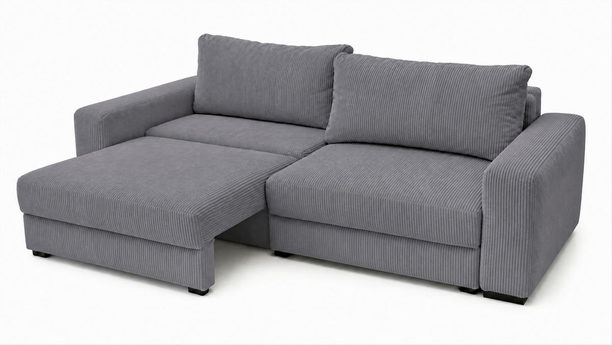 3-SITZER-SOFA Cord Grau  - Schwarz/Grau, Basics, Holz/Textil (250/90/110cm) - MID.YOU