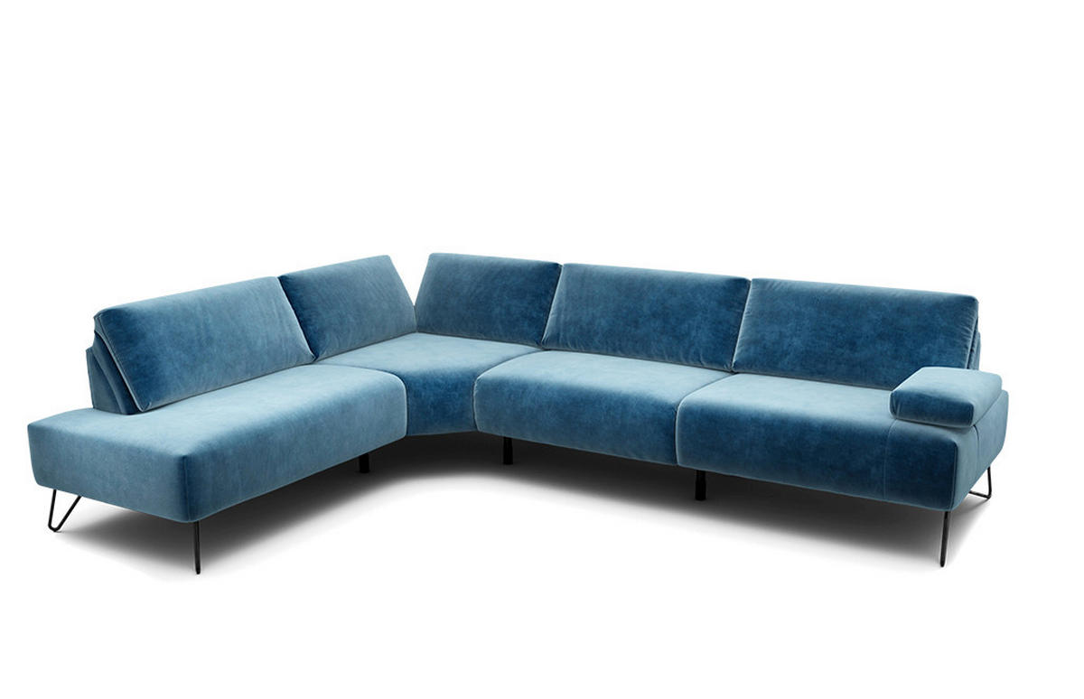 ECKSOFA Cosy Blau Samt  - Blau/Schwarz, Design, Textil/Metall (213/288-303cm) - SENSOO