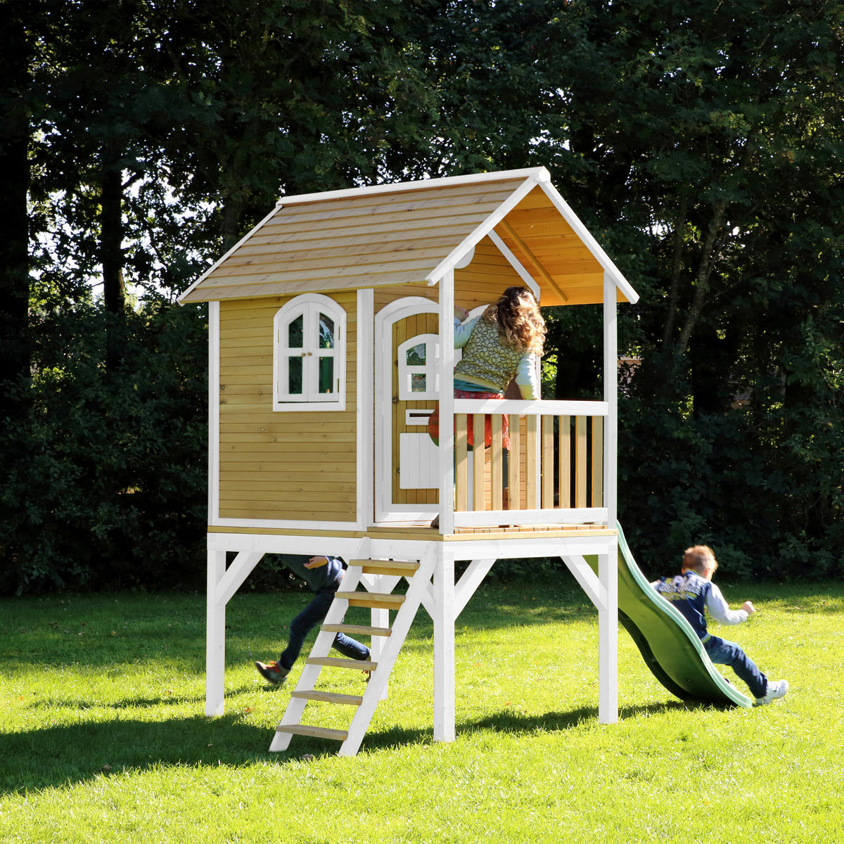 SPIELHAUS 318/272/191 cm  - Braun/Weiß, KONVENTIONELL, Holz (318/272/191cm) - Ambia Garden