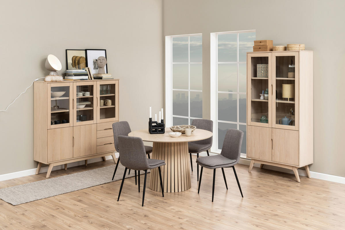 VITRINA, furnirano hrast barve hrasta - barve hrasta, Moderno, steklo/les (140/148/40cm) - MID.YOU