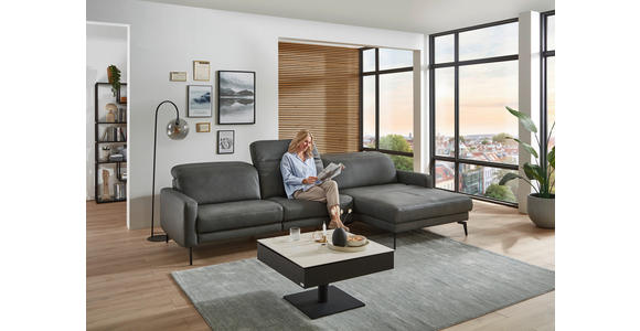 ECKSOFA Anthrazit Echtleder Kopfteilverstellung  - Anthrazit/Schwarz, Design, Leder/Metall (323/179cm) - Dieter Knoll