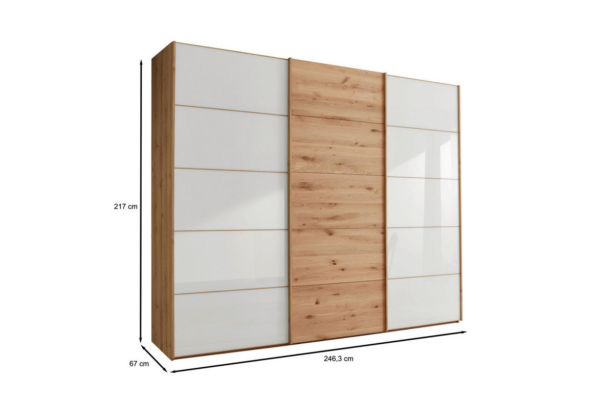 FÜGGESZTETT TOLÓAJTÓS SZEKRÉN részben tömörfa tölgy fehér, Bianco tölgy  - Bianco tölgy/fehér, Natur, faalapú anyag/Üveg (250/217/67cm) - Linea Natura
