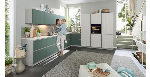 EINBAUKÜCHE - Eiche Bianco/Grün, Design, Holzwerkstoff - Novel