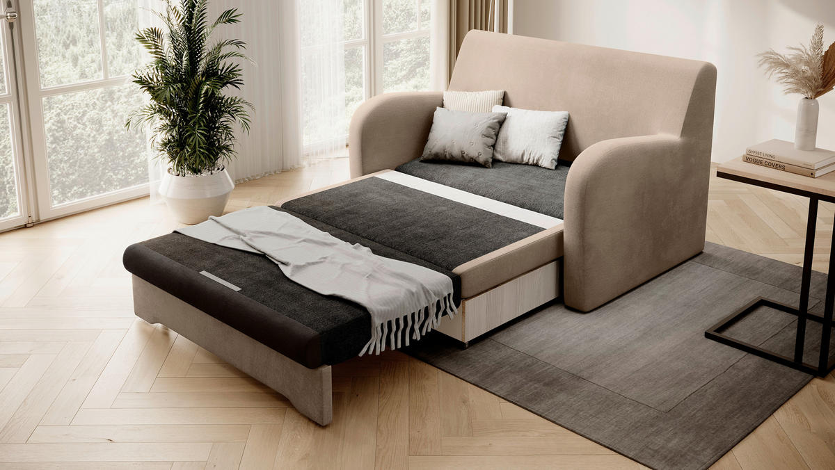 SCHLAFSOFA Samt Beige, Dunkelbraun  - Beige/Dunkelbraun, Design, Kunststoff/Textil (244/97/97cm) - MID.YOU