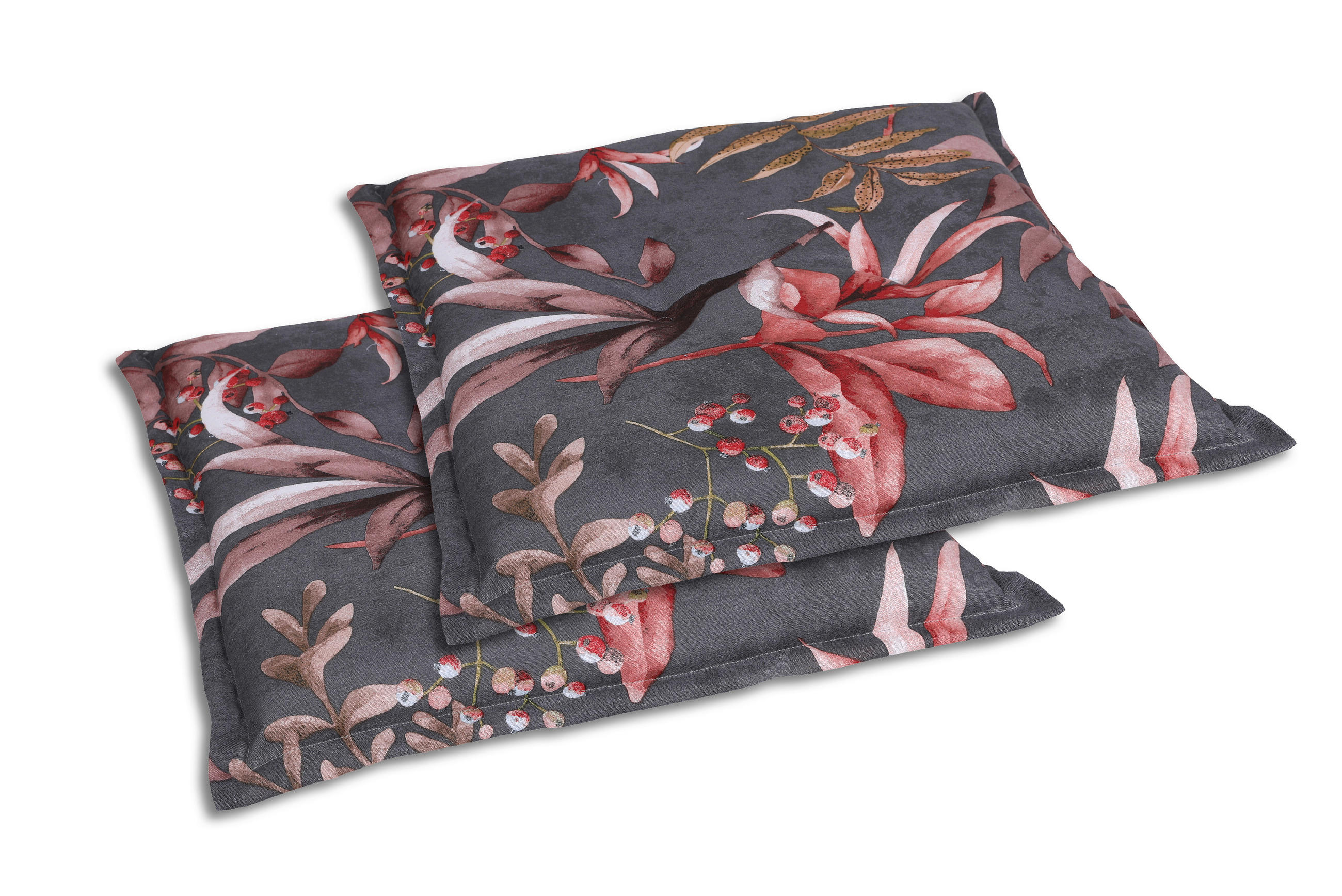 GARTENSITZKISSENSET in Anthrazit, Braun, Rosa Blätter  - Anthrazit/Braun, Basics, Textil (50/7/50cm)