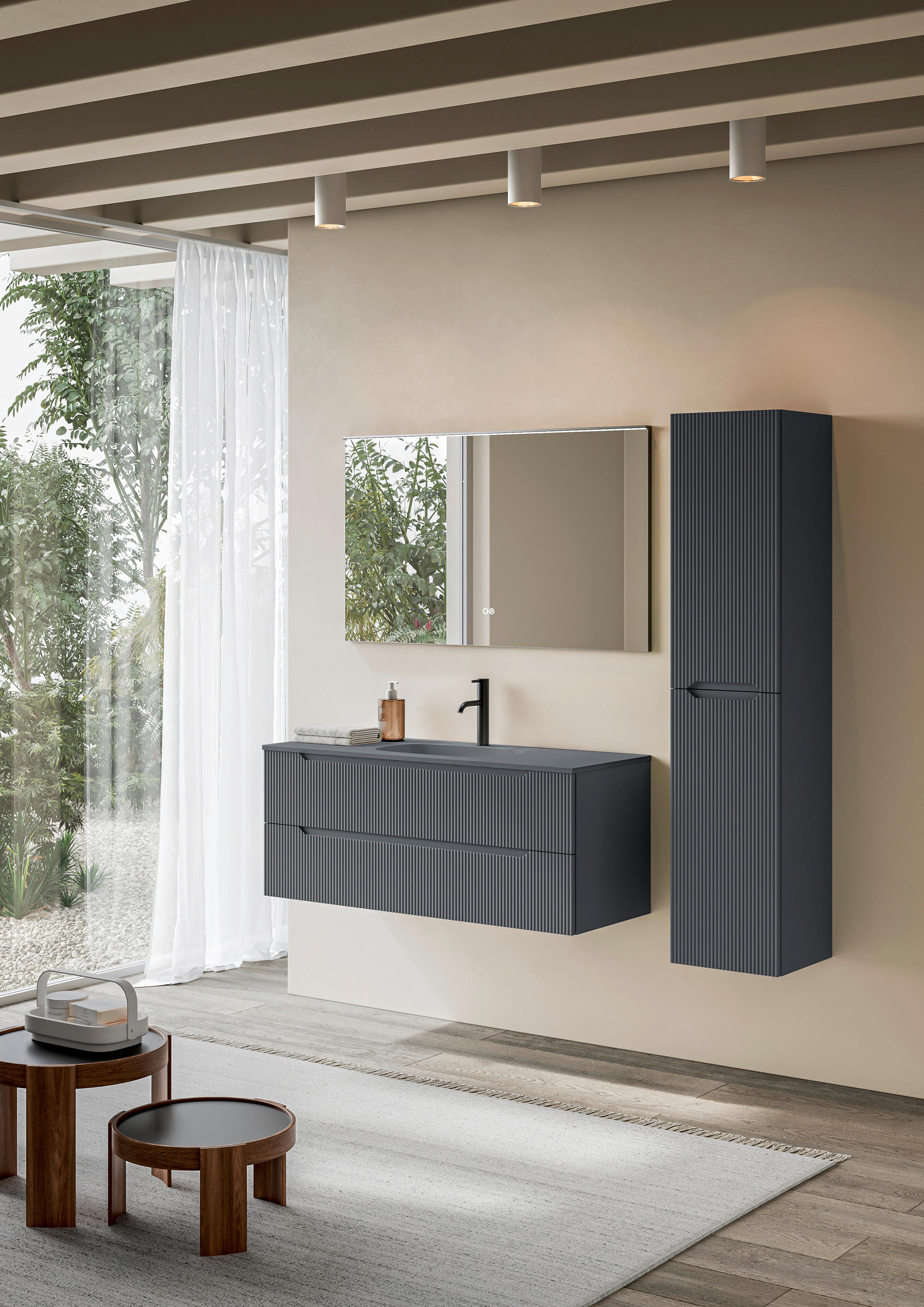 BADEZIMMER 3-teilig  in 100 cm  - Dunkelgrau/Weiß, KONVENTIONELL, Holzwerkstoff/Stein (100cm) - Belluti