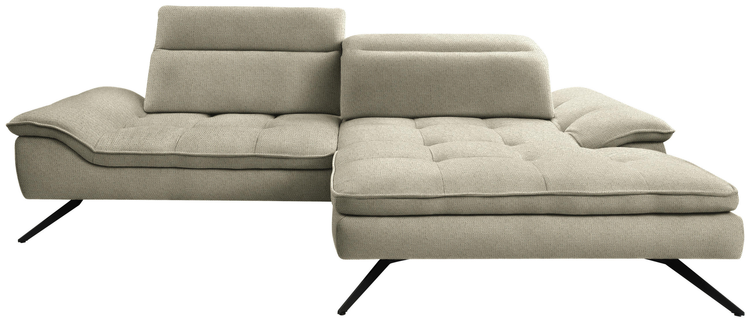 ECKSOFA in Chenille Cappuccino  - Schwarz/Cappuccino, Design, Textil/Metall (288/179-202cm) - Stylife