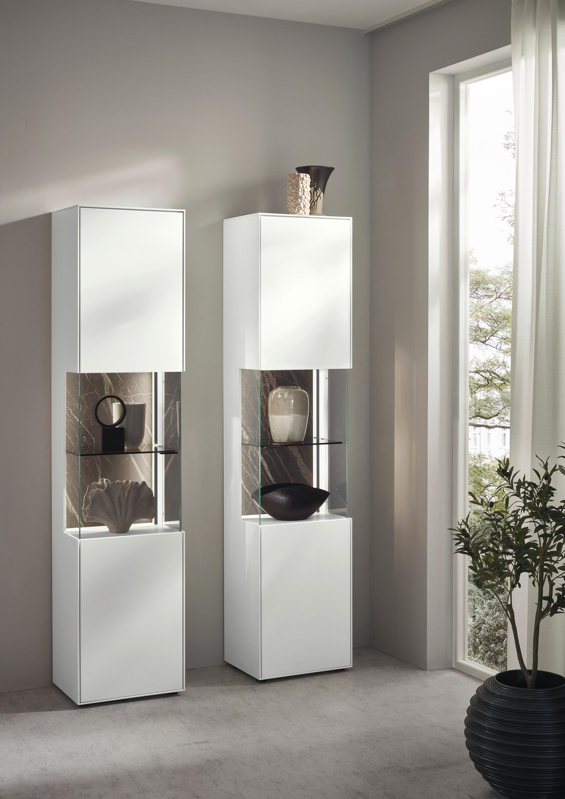 VITRINE Weiss  46,9/205,5/37,1 cm  - Weiss/Schwarz, Design, Glas/Keramik (46,9/205,5/37,1cm) - Dieter Knoll
