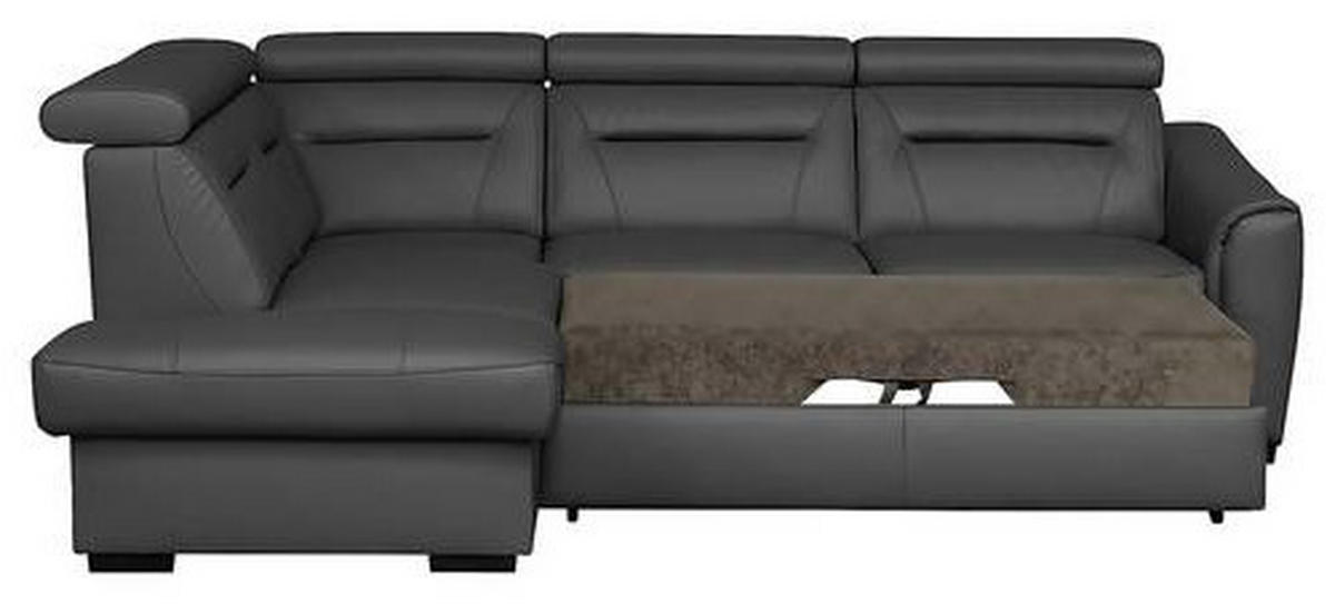 ECKSOFA Anthrazit Echtleder Lederlook Bettkasten, Schlaffunktion, Rücken echt, Kopfteilverstellung  - Wengefarben/Anthrazit, Design, Leder/Holz (212/260cm) - Celina Home