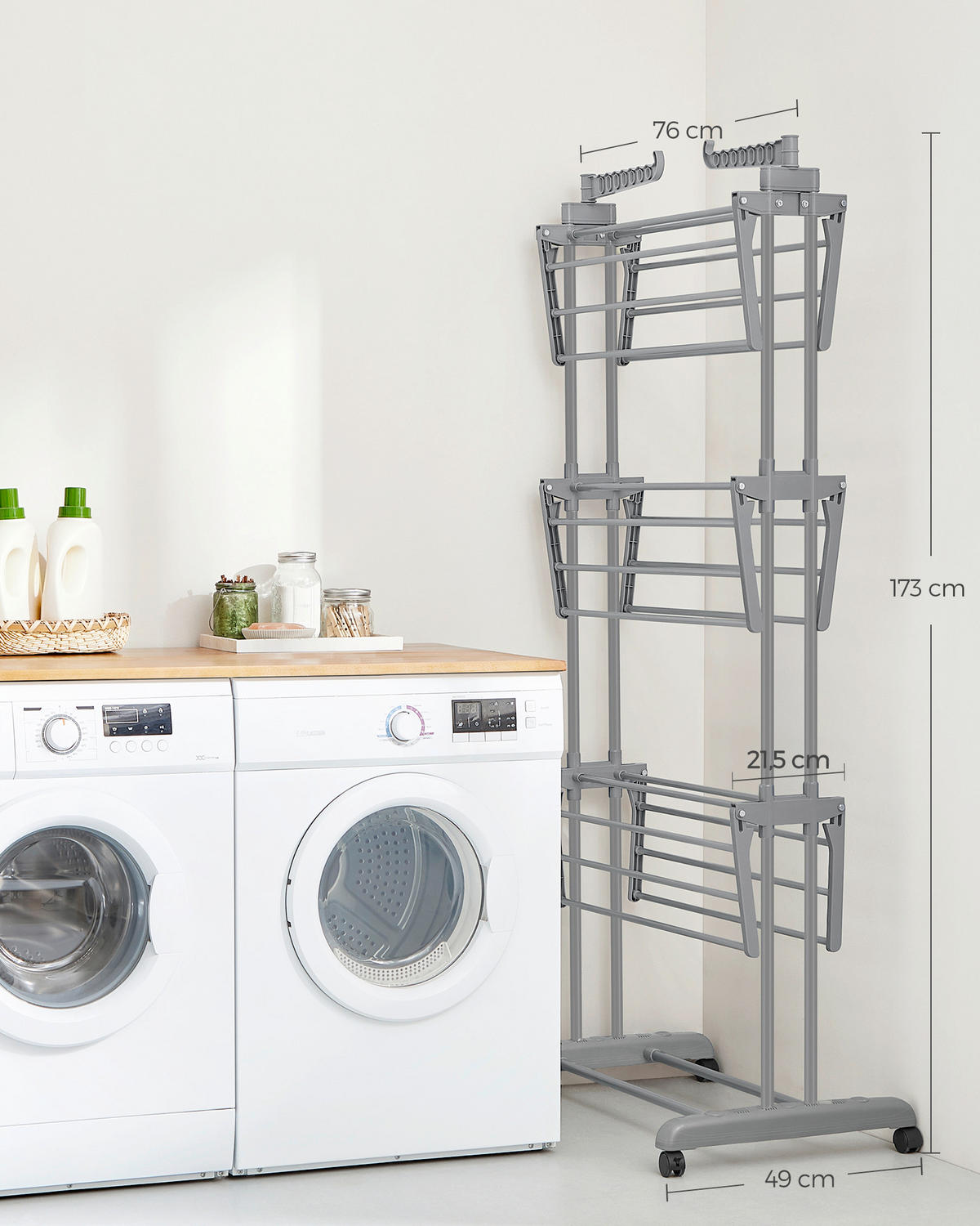 SUŠIAK NA BIELIZEŇ - sivá, Basics, kov/plast (76/173/49cm)