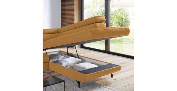 ECKSOFA Senfgelb Echtleder - Senfgelb/Schwarz, Design, Leder/Metall (270/220cm) - Novel