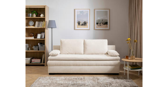 SCHLAFSOFA Struktur Creme  inkl. Rückenkissen, Armlehnenkissen, Bettkasten, Schlaffunktion, Rücken echt  - Creme/Schwarz, KONVENTIONELL, Kunststoff/Textil (195/93/83cm) - Carryhome