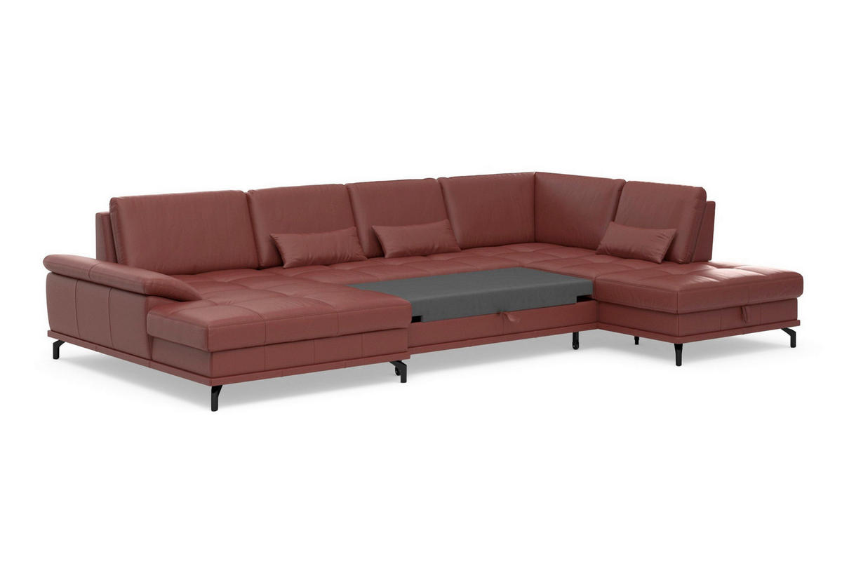 WOHNLANDSCHAFT COSTELLO E Rotbraun Kombination Echtleder/Stoff Mikrofaser  - Rotbraun/Schwarz, Basics, Leder/Textil (176/363/223cm) - Sit & More