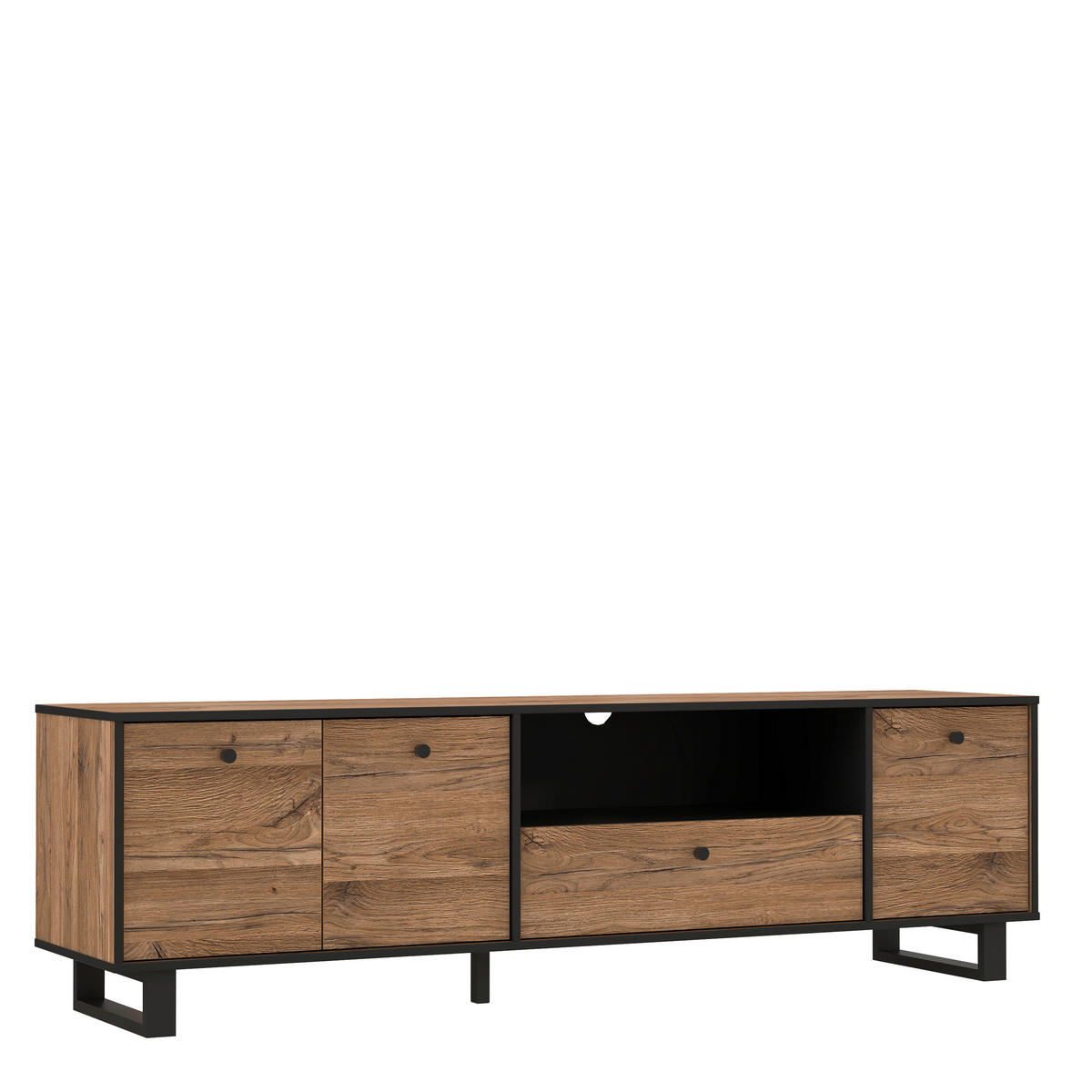 TV-ELEMENT črna, barve hrasta  - črna/barve hrasta, Konvencionalno, kovina/umetna masa (180,8/52,8/42cm) - Hom`in