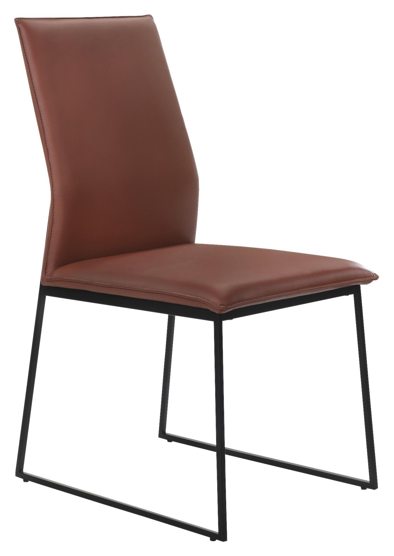 Stuhl in Metall, Leder Braun, Schwarz