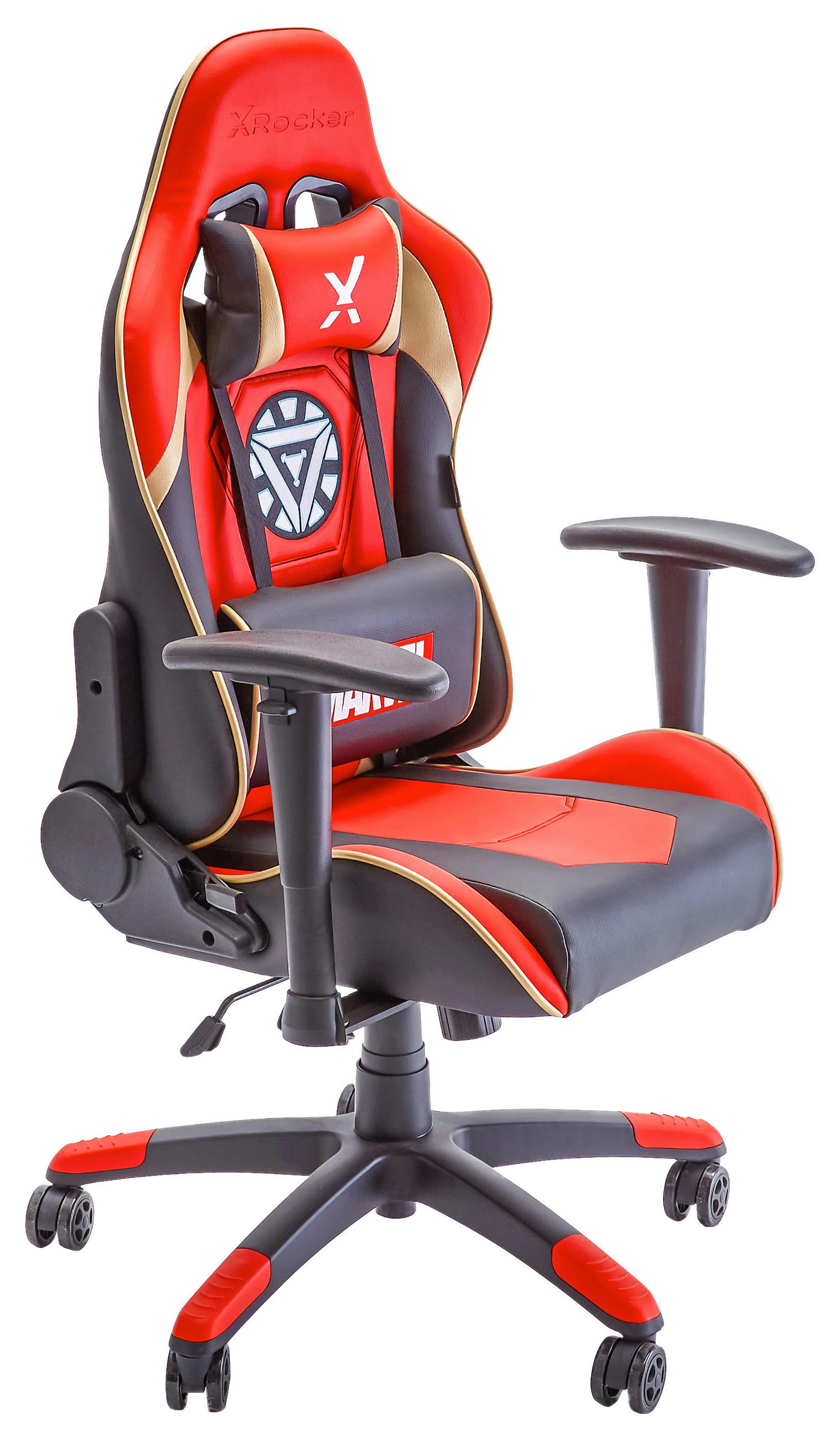 GAMINGSTUHL Rot, Schwarz, Weiß, Goldfarben Kunststoff, Leder, Stein   - Rot/Goldfarben, MODERN, Leder/Kunststoff (55/113-117/62,5cm) - X Rocker