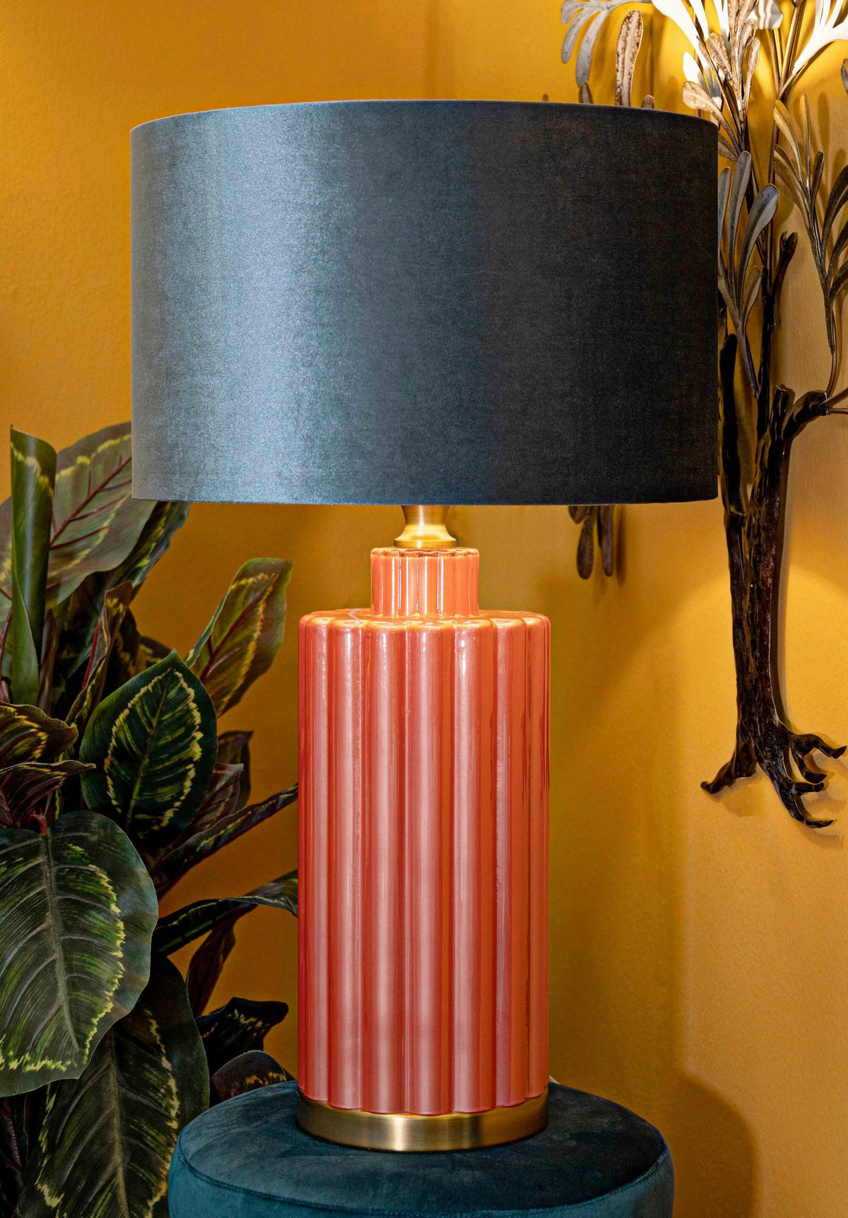 TISCHLEUCHTE   - Blau/Rot, Basics, Glas/Textil (40/70/40cm)