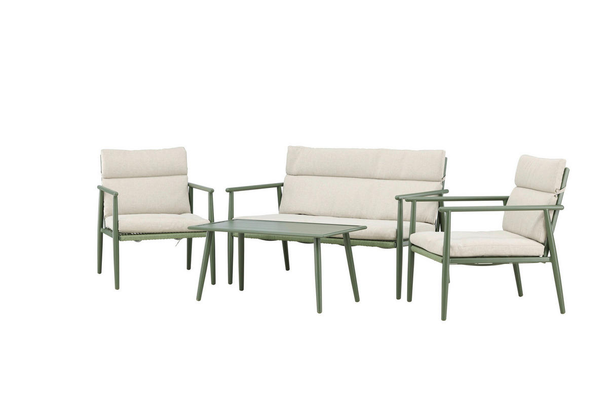 LOUNGEGARNITUR Stahl  - Beige/Grün, MODERN, Kunststoff/Textil (120/80/80cm) - Gardenson