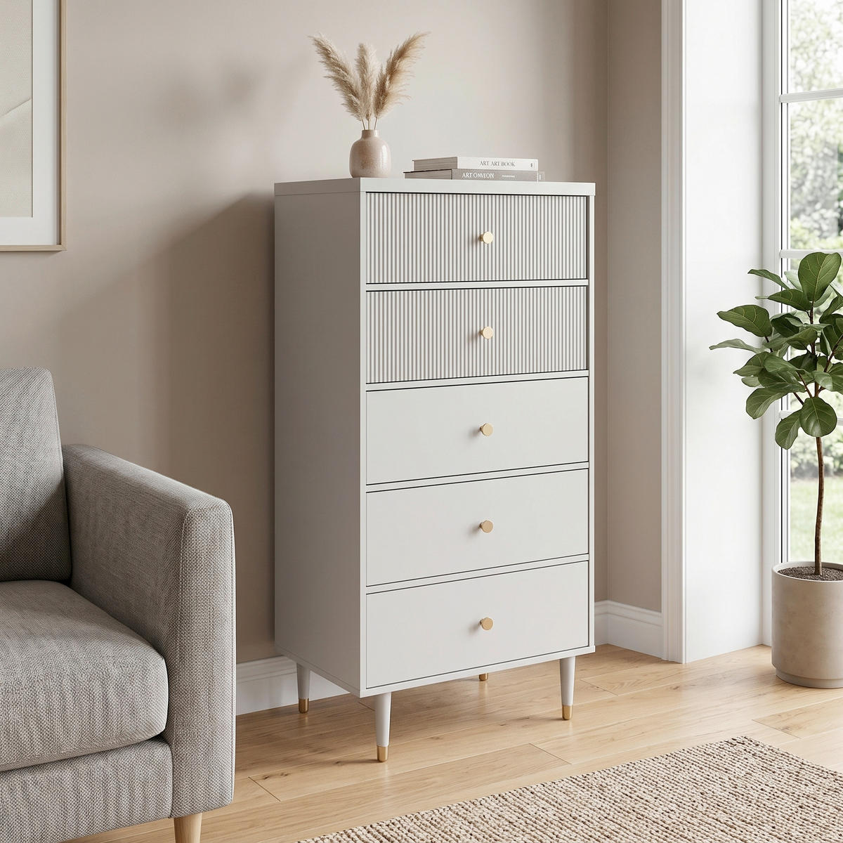 KOMMODE Elizabeth, , 5 Schublade(n)  - Goldfarben/Grau, Design, Holzwerkstoff/Metall (70/141/46cm) - MID.YOU