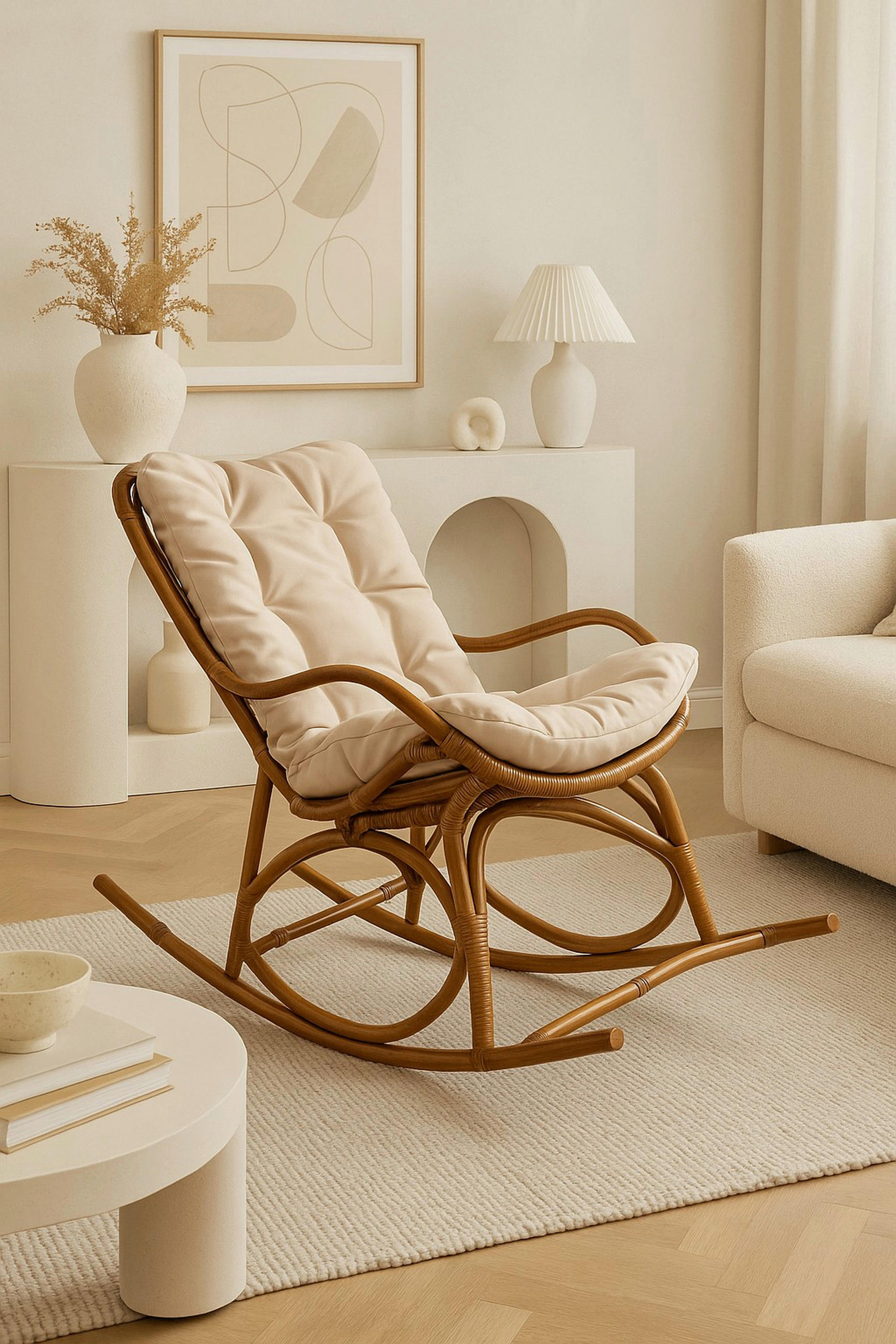 SCHAUKELSTUHL in Braun  - Creme/Braun, Natur, Holz/Textil (65/96/122cm) - MID.YOU