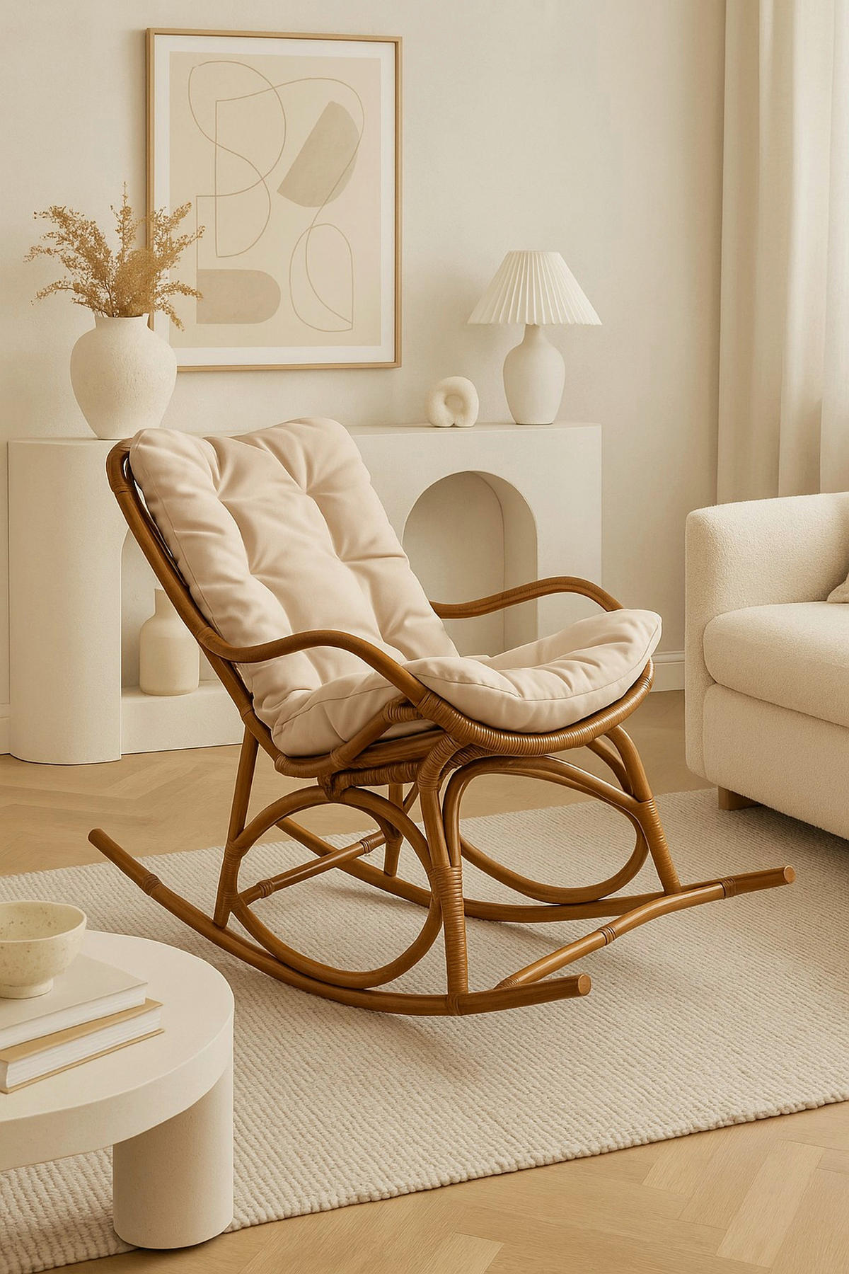 SCHAUKELSTUHL in Braun  - Creme/Braun, Natur, Holz/Textil (65/96/122cm) - MID.YOU