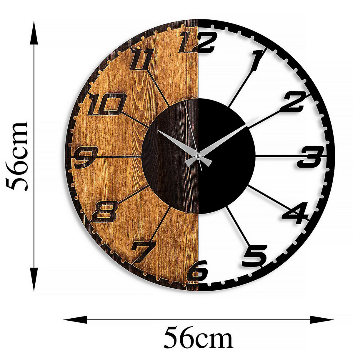 WANDUHR Schwarz, Walnussfarben 56/56/3 cm  - Walnussfarben/Schwarz, LIFESTYLE, Metall (56/56/3cm)