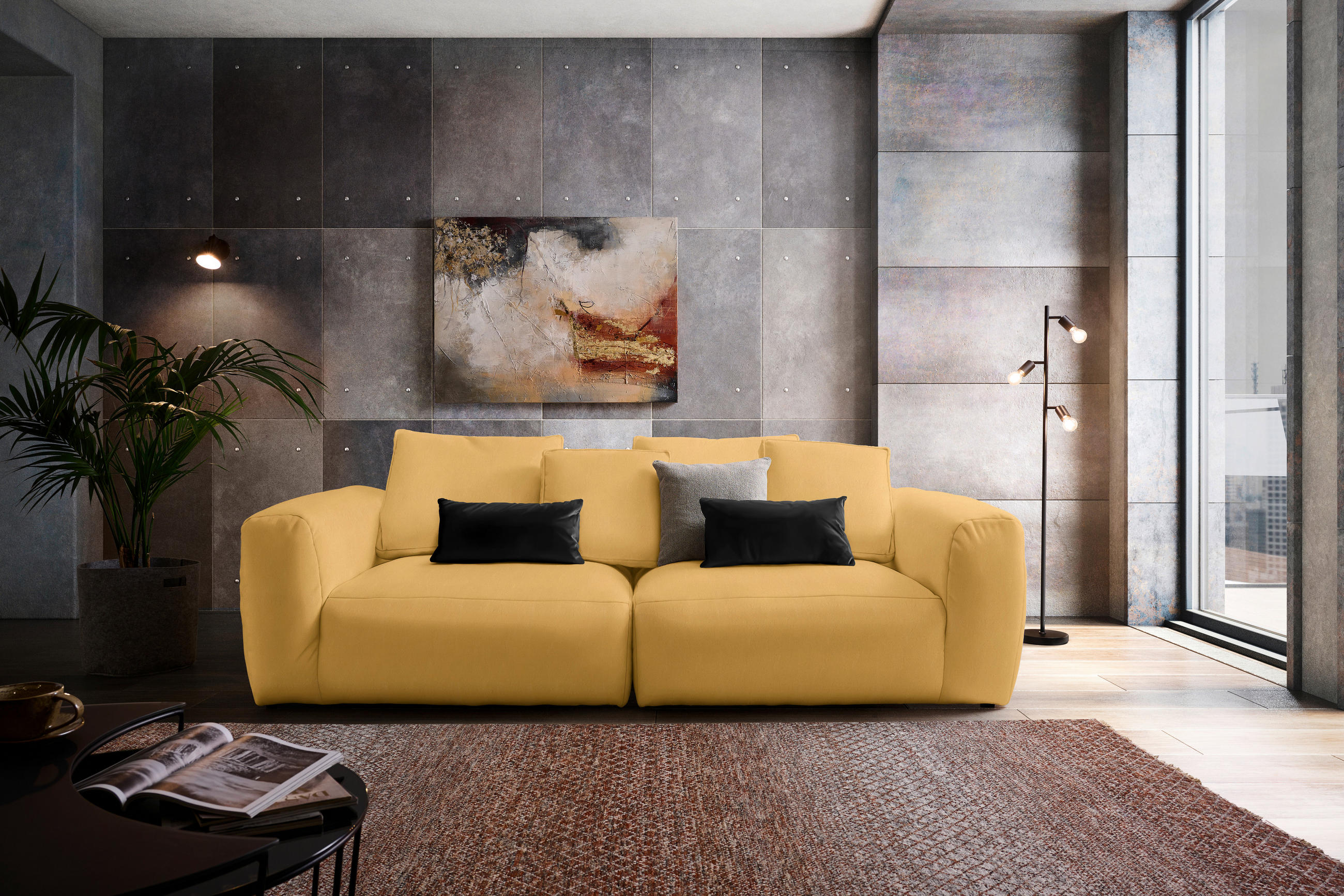 BIGSOFA Samt Gelb  - Gelb/Schwarz, MODERN, Kunststoff/Textil (260/70/122cm) - Carryhome