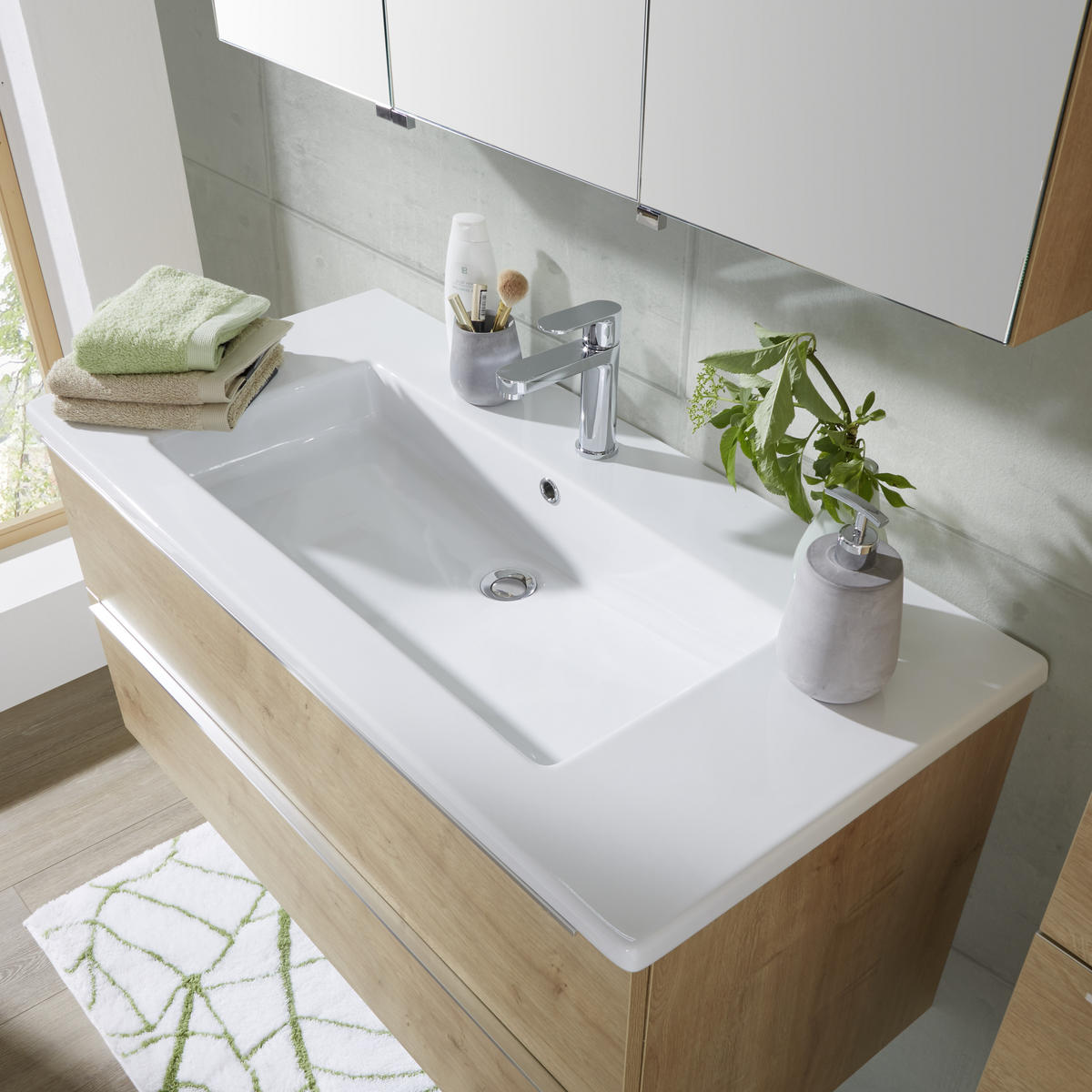 BADEZIMMER  in 105 cm  - Eichefarben/Weiß, Design, Keramik/Holzwerkstoff (105cm) - Novel