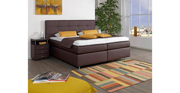 BOXSPRINGBETT Lederlook 180/200 cm INKL. Matratze, Topper - Dunkelbraun/Alufarben, KONVENTIONELL, Textil/Metall (180/200cm) - Dieter Knoll