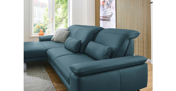 ECKSOFA in Echtleder Blau  - Blau/Schwarz, Design, Leder/Metall (193/332cm) - Dieter Knoll