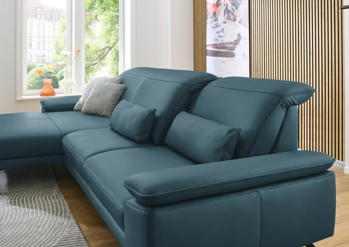 ECKSOFA in Echtleder Blau  - Blau/Schwarz, Design, Leder/Metall (193/332cm) - Dieter Knoll