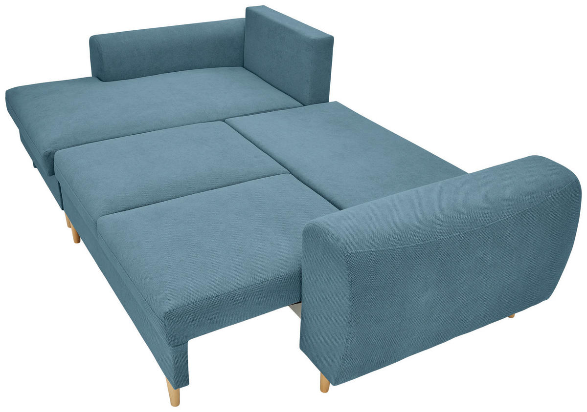 ECKSOFA in Webstoff Blau  - Blau/Naturfarben, Konventionell, Holz/Textil (145/250cm) - MID.YOU